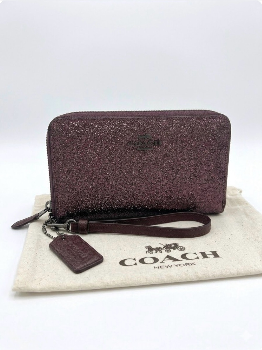 Coach Wristlet Wallet in Metallic Plum Glitter